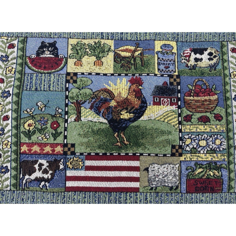 Set of 4 Country Rooster Farmhouse‎ Woven Placemats Americana Table Mats